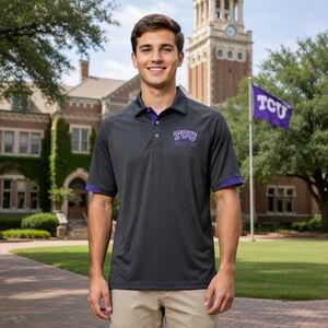 Chiliwear TCU Horned Frogs Heathered Charcoal Grey Black Polo Shirt Logo